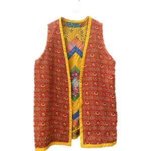 Patchwork Bandana Vest, Reversible, Handmade, Yellow, Red, Women, One-of-a-Kind